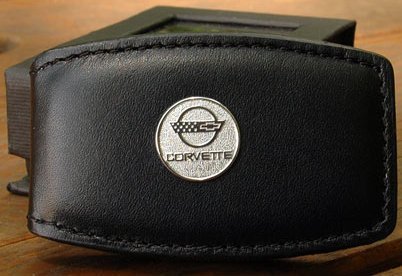 C4 Corvette Round Logo Black Leather Money Clip