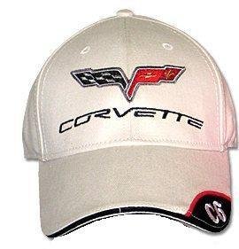C6 Corvette Bone Brushed Twill Hat with Brim Emblem