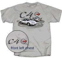 C4 Grey T-Shirt Featuring Two Silver C4 Corvettes - L