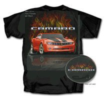 Chevy Camaro with Flames on a Black T-Shirt - XL