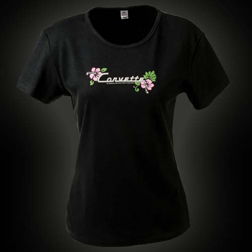 Women's Black Corvette Floral Cap Sleeve T-Shirt - XL
