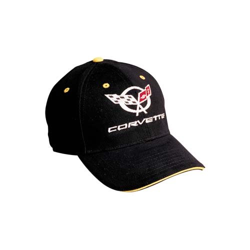 C5 Corvette Black Hat with Yellow Brim Piping & Eyelets