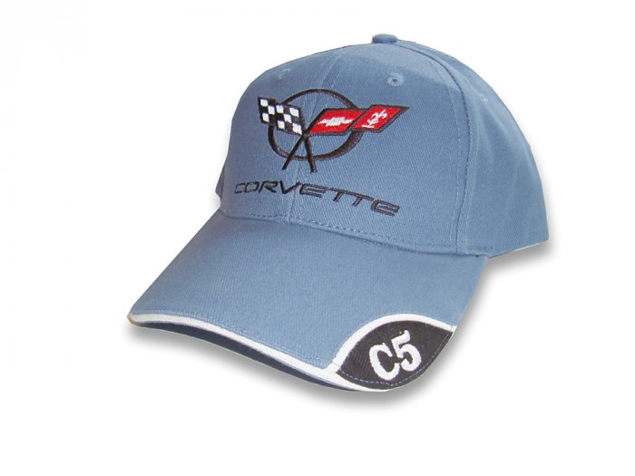 C5 Corvette Blue Brushed Twill Hat with Brim Emblem