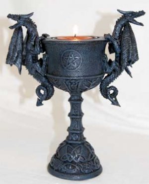 Dual Dragon Pentagram Goblet Votice Candle Holder