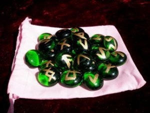 Green Glass Rune Stone Set