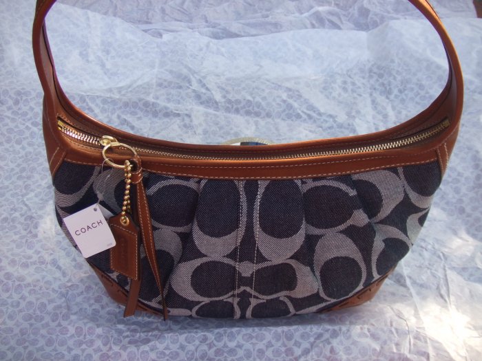 authentic COACH ergo signature denim pleated hobo handbag 12748