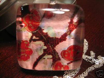 Handmade Japanese Glass Pendant Blossom w Matching Gift