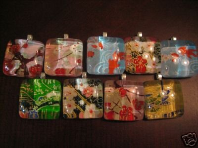 Handmade Japanese Glass Pendant Blossom w Matching Gift