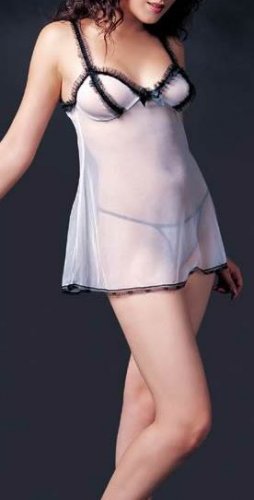 ~ White Sexy Sheer Babydoll With Ruffled Straps ~