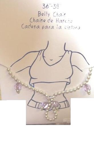 Body Jewelry, 36"-38" Silver Belly Chain links, color lavender beads