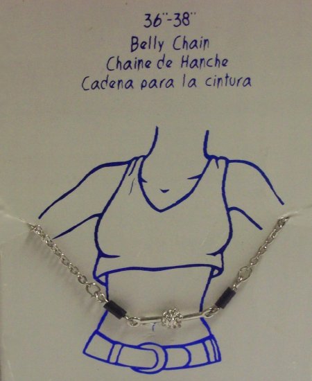 Body Jewelry, 36"-38" Silver Belly Chain, color: black and silver beads**
