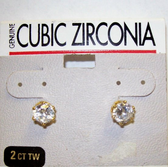 Jewelry, Cubic Zirconia Gold Earrings w/ round stone**