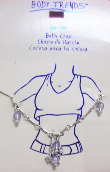 Body Jewelry, 36"-38" Silver Belly Chain links w/ light blue periwinkle beads