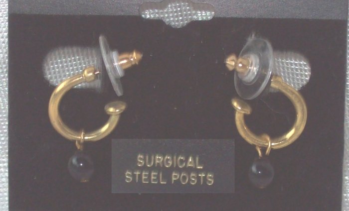 Jewelry, Gold crescent pierced earrings, color: blue drop bead