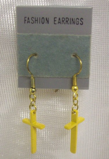 Fashion Jewelry, Pr. yellow cross shaped earrings 1" long