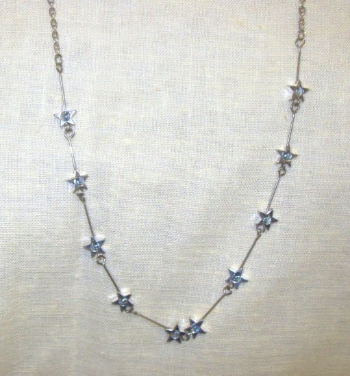 18" silver Neck chain w/ silver stars w/ blue stone in center