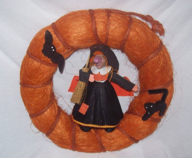 Halloween Decorations, Orange Door Wreath with cute witch