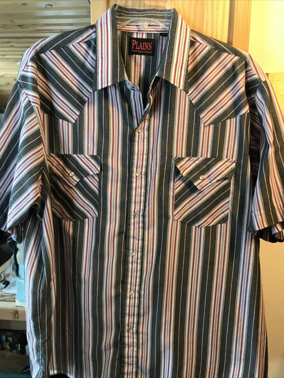 Plains Western Wear Vintage Mens Xl Striped Pearl Snap Short Sleeve