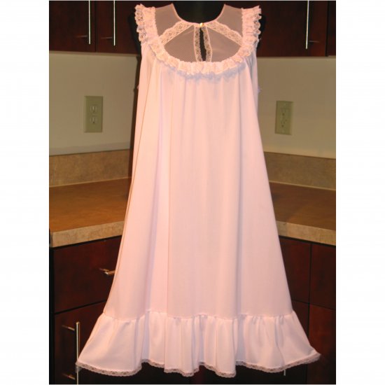 VINTAGE PINK NYLON BABYDOLL LACE NIGHTGOWN GOWN LINGERIE CHIFFON RUFFLE KEYHOLE LARGE/XL
