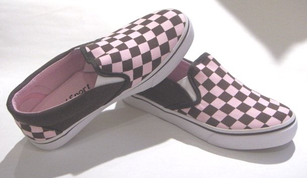 Pink/Brown Checker Board Sneakers Shoes Slip-Ons Size 10