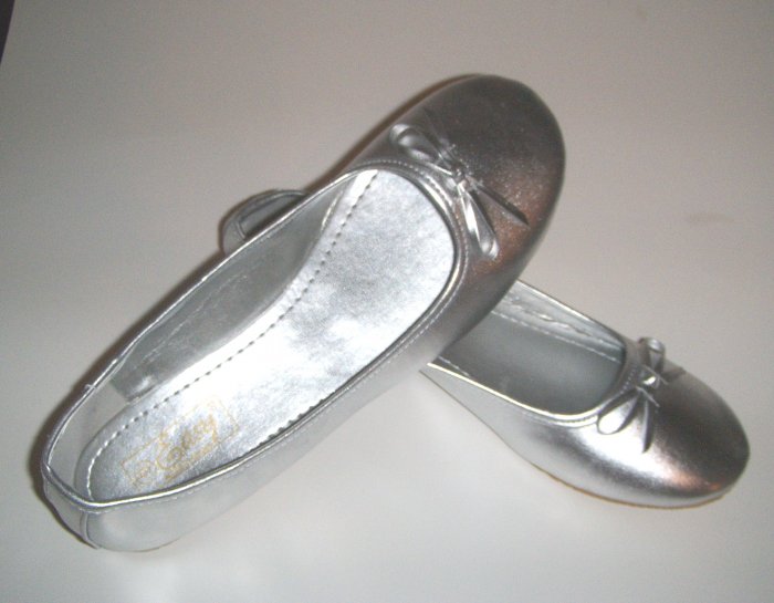 Women Silver Ballet Slippers Shoes Wedding Dress Bridal Prom Flats Size 9