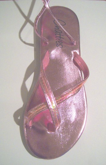 Women Pink Metallic Sequin Gladiator Sandals Flats Shoes Ankle Wrap Up Size 5/6