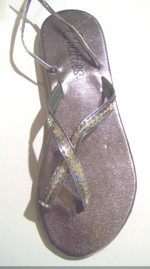Women Pewter Metallic Sequin Gladiator Sandals Flats Shoes Ankle Wrap Up Size 9/10