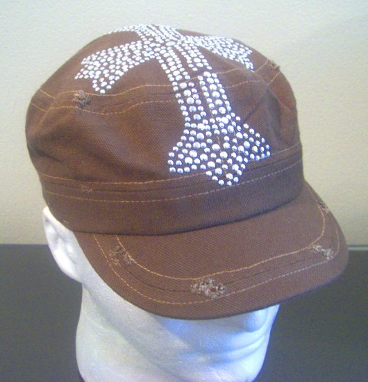 Men Women Goth Skull Cross Distressed Military Cadet Hat Cap