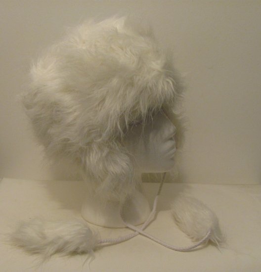 Women Girl Russian White Faux Fur Trooper Trapper Hunter Aviator Ski Winter Coat Hat Cap