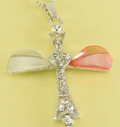 Christian Cross Pendant Charm Rhodium Chain Necklace