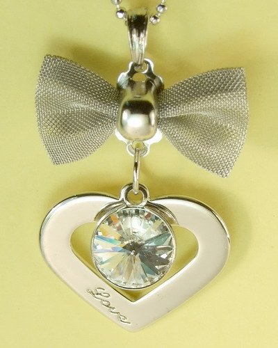 Bow Love Heart Pendant Charm Rhodium Chain Necklace NEW