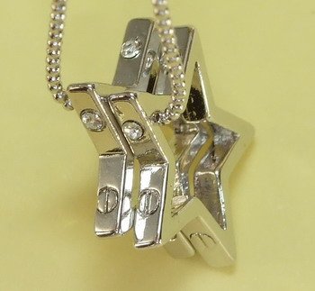 Double Silver Stars Pendants Charm Rhodium Chain Necklace