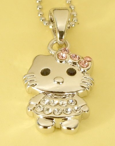 Hello Kitty Cat Pendant Charm Rhodium Chain Necklace