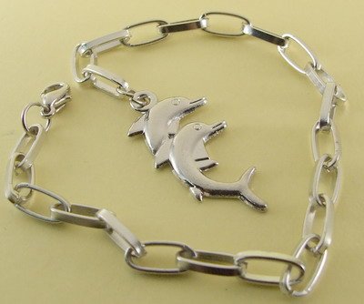 Dolphin Pair Rhodium Anklet / Bracelet 27 cm.
