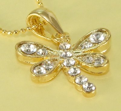 Golden Dragonfly Gold Plated Gilt Pendant Charm Chain Necklace
