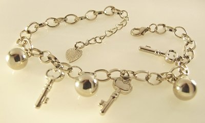 Keys and Balls Rhodium Anklet / Bracelet 28 cm.
