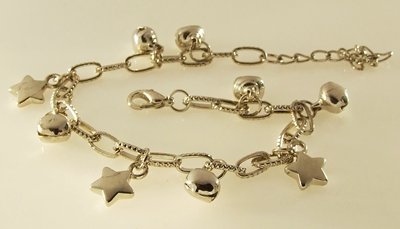 The Little Stars and Bells Rhodium Anklet / Bracelet 25 cm.
