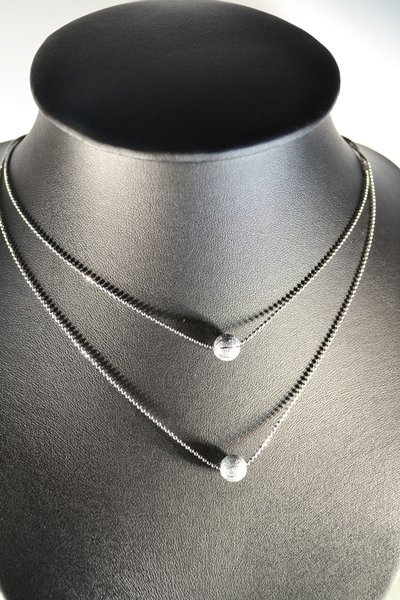 Silver Ball Pendant Double Twice Rhodium Chain Necklace