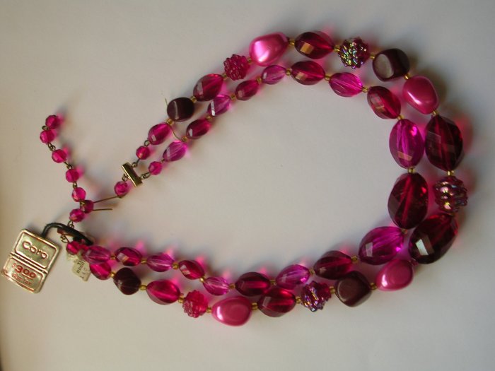 Vintage Coro W. Coro Pink and Purple Beaded Necklace with original tags