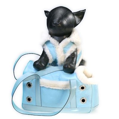 Genuine Shearling Dog Carrier - Blue