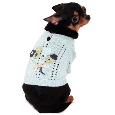 Small Dog Bouquet Sweater - Mint Blue