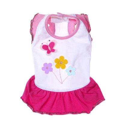 X Small Dog Butterfly Day Dress - White/Pink