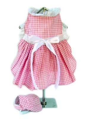 XX Small Gingham Dog Dress With Visor - Pink