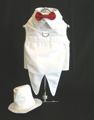 XX Large Dog Tuxedo With Tails, Top Hat, Bow Tie Collar - White