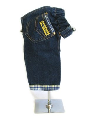 Large Designer Dog Jeans With Blue & Yellow Plaid Trim