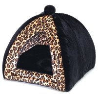 Leopard Print Plush Dog Tent Bed