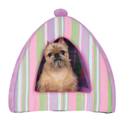 Pink & Lavender Striped Plush Dog Tent Bed