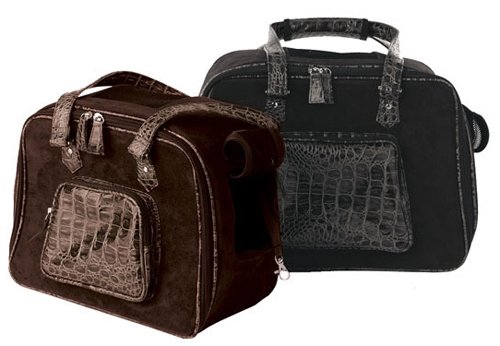 Faux Suede Croco Dog Carrier - Black