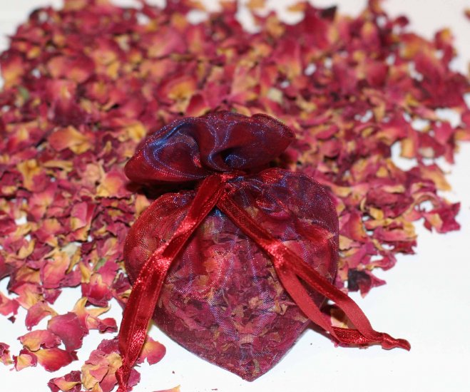 Naturally Scented Red Rose Sachets (Chemical-Free Rose Petals in Heart Shaped Sachets) - Set of 3