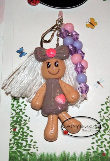 OOAK Handcrafted zipper pull - lavender rag doll keychain
